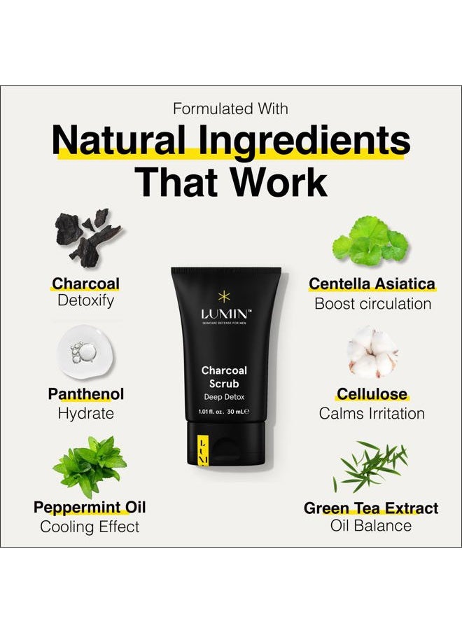 Charcoal Scrub Deep Detox for Men - Face Cleanser for Men, Pre Shave Scrub, A charcoal face exfoliator that refreshes & rejuvenates the skin, Suitable for all skin types, 30ml, 1-Pack