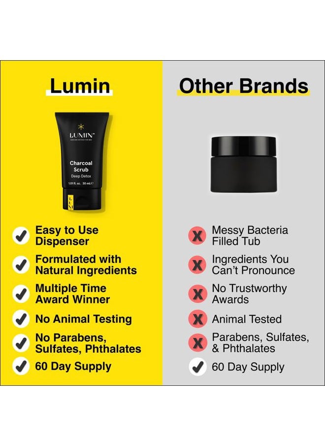 Charcoal Scrub Deep Detox for Men - Face Cleanser for Men, Pre Shave Scrub, A charcoal face exfoliator that refreshes & rejuvenates the skin, Suitable for all skin types, 30ml, 1-Pack