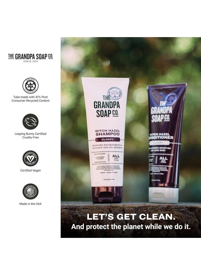 The Grandpa Soap Company Clarifying Witch Hazel Shampoo - Removes Buildup, With Witch Hazel & Lavender Flower, For All Hair Types, Vegan, Sulfates and Parabens Free, 8 Fl Oz