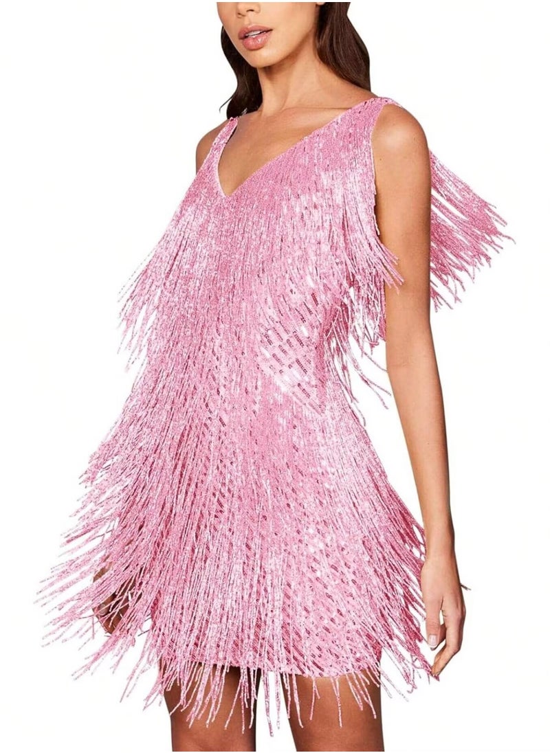 Sequined Pink Cocktail Dresses Flapper Dresses 1920s Gatsby Mini Dresses Ball Gown
