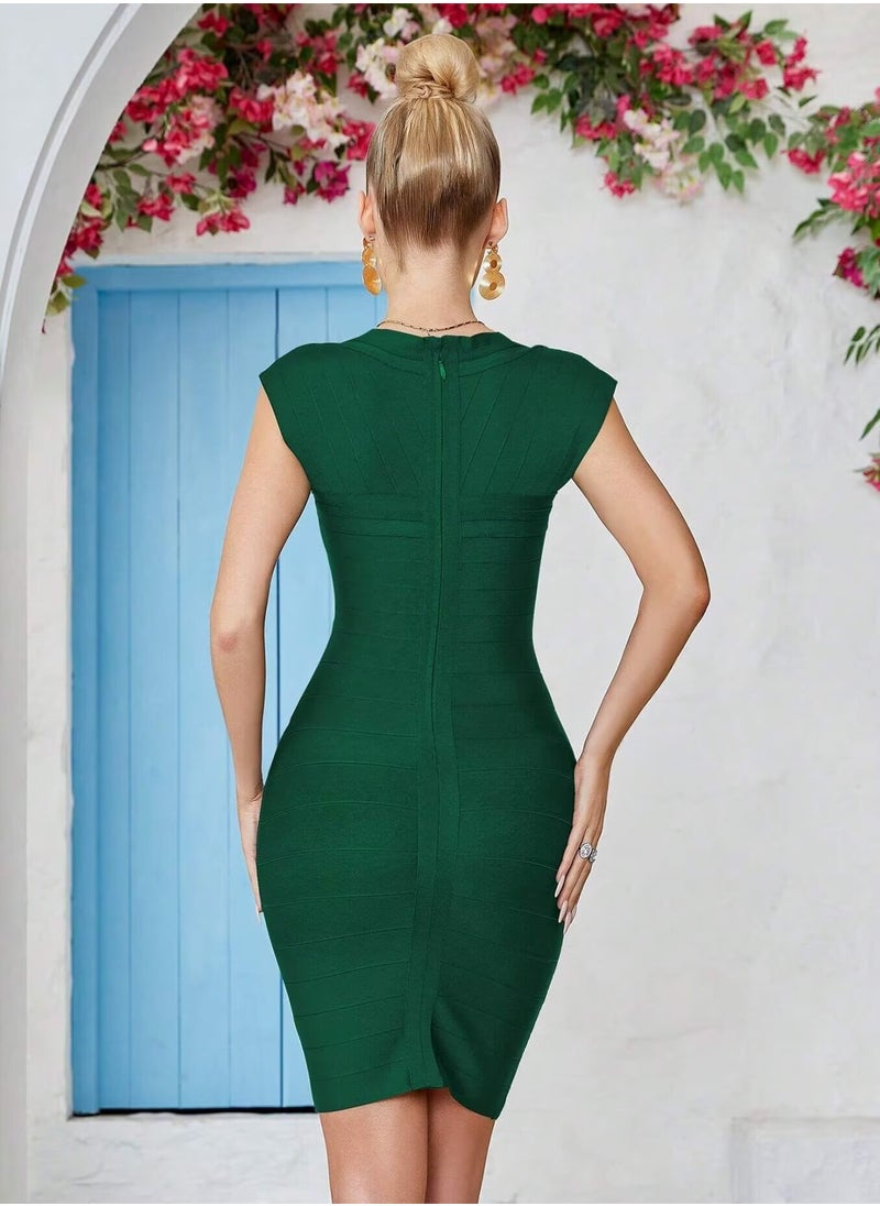 Green ackless Laced Short Prom Dress With Short Sleeves Bodycon Cocktail Party Club Dress
