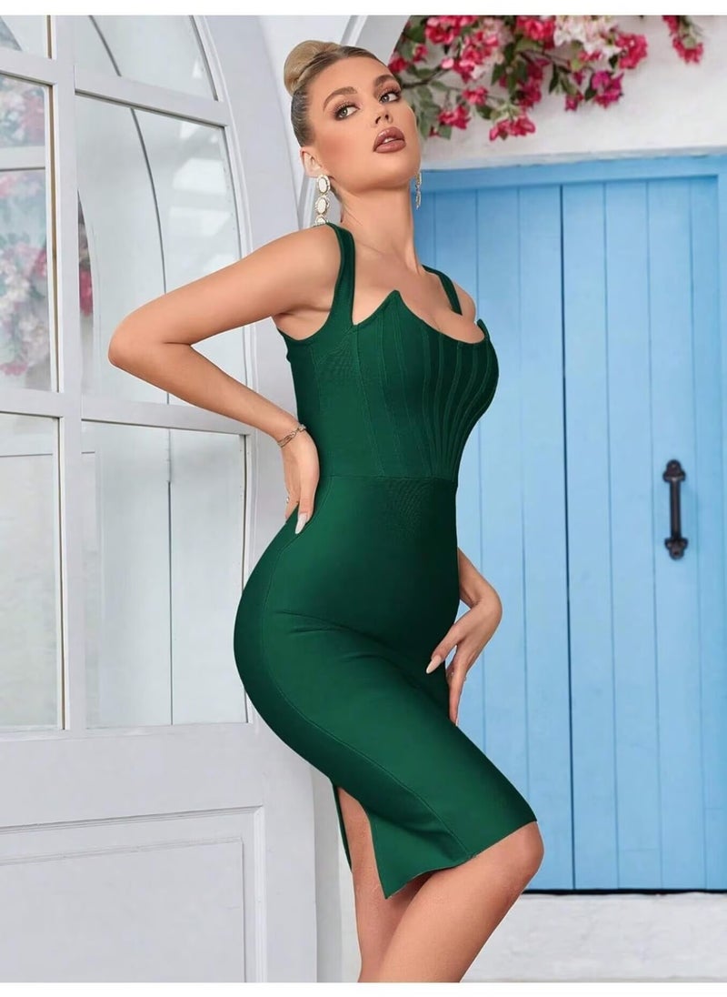 Green Sleeveless Croset Bandage Dress Evening Party Elegant Bodycon Wedding Guest Dress