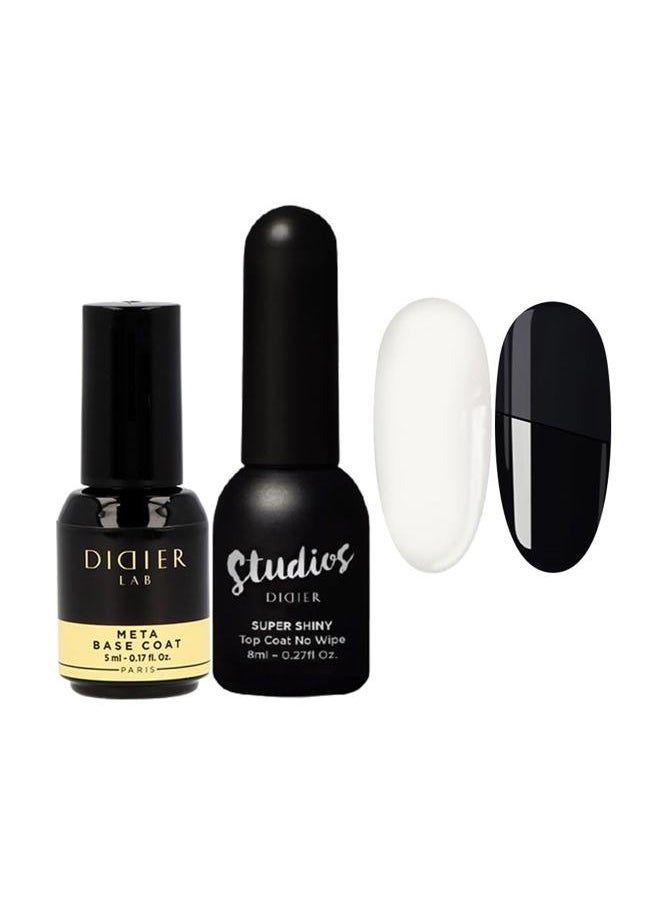 Premium Base Coat Gel Nail Polish Octagon & Top Coat Gel Nail Polish Super Shiny - Gel Nail Polish Set - Nail Strengthener- No Wipe Gel Top Coat - Soak off Gel Polish - UV Nail Polish
