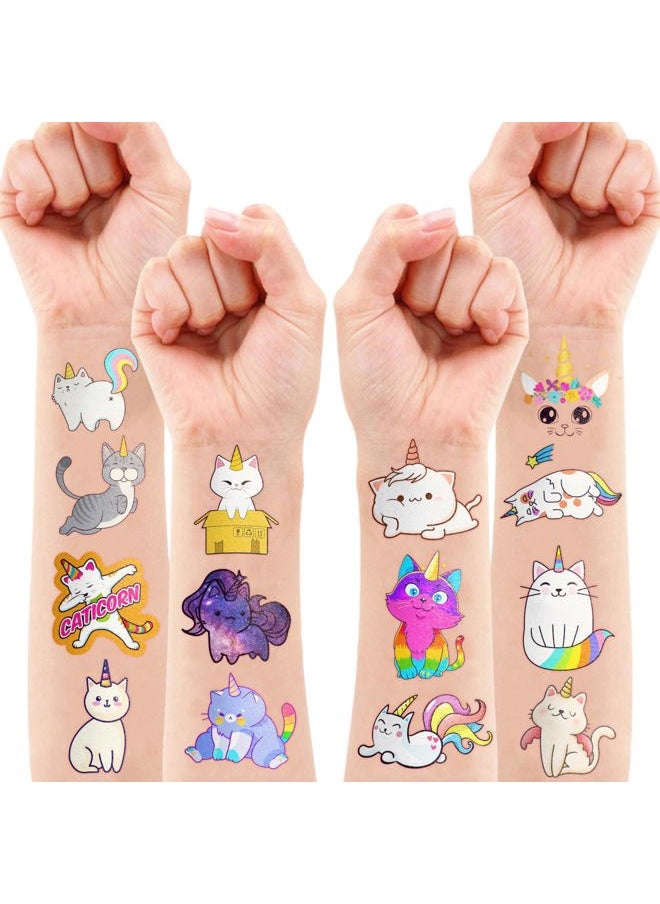 Caticorn Temporary Tattoos 96PCS, Assorted Colors, Small Size, Perfect for Kids Birthday Parties
