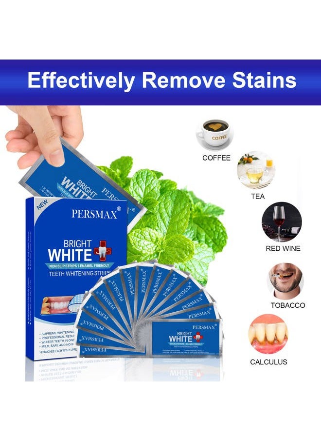 Teeth Whitening Strips, 14 Days Bright White for Sensitive Adult Teeth, Enamel Safe, Mild Whitening Without The Sensitivity, Hydrogen Peroxide Non-Slip Strips kit （Expires on June 1, 2025）