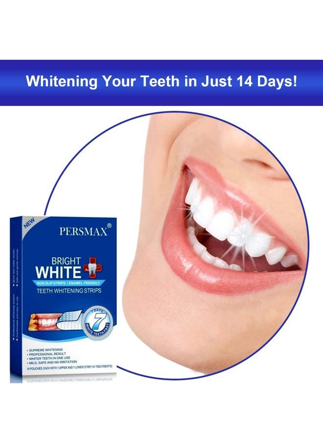 Teeth Whitening Strips, 14 Days Bright White for Sensitive Adult Teeth, Enamel Safe, Mild Whitening Without The Sensitivity, Hydrogen Peroxide Non-Slip Strips kit （Expires on June 1, 2025）