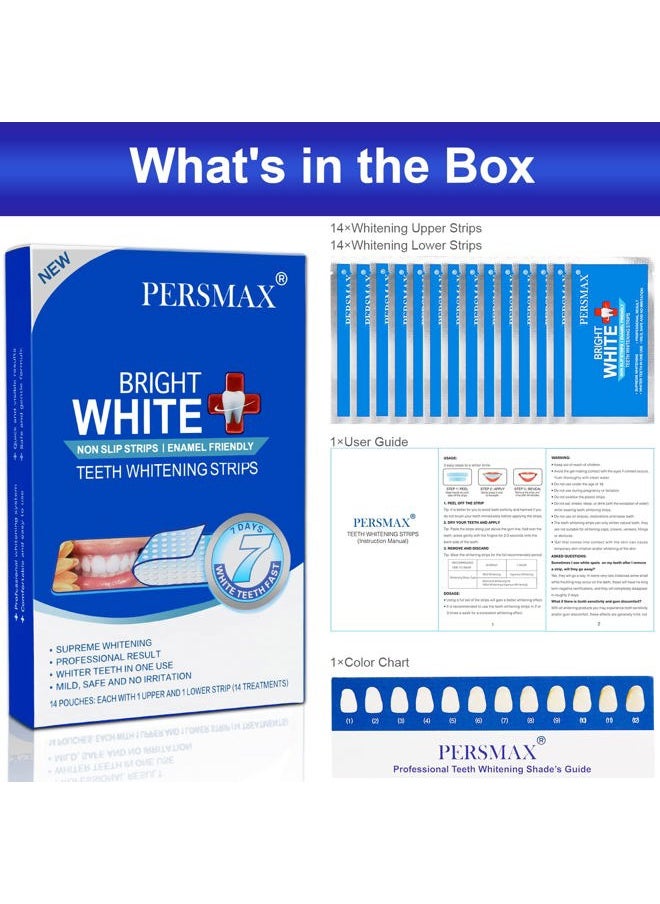 Teeth Whitening Strips, 14 Days Bright White for Sensitive Adult Teeth, Enamel Safe, Mild Whitening Without The Sensitivity, Hydrogen Peroxide Non-Slip Strips kit （Expires on June 1, 2025）
