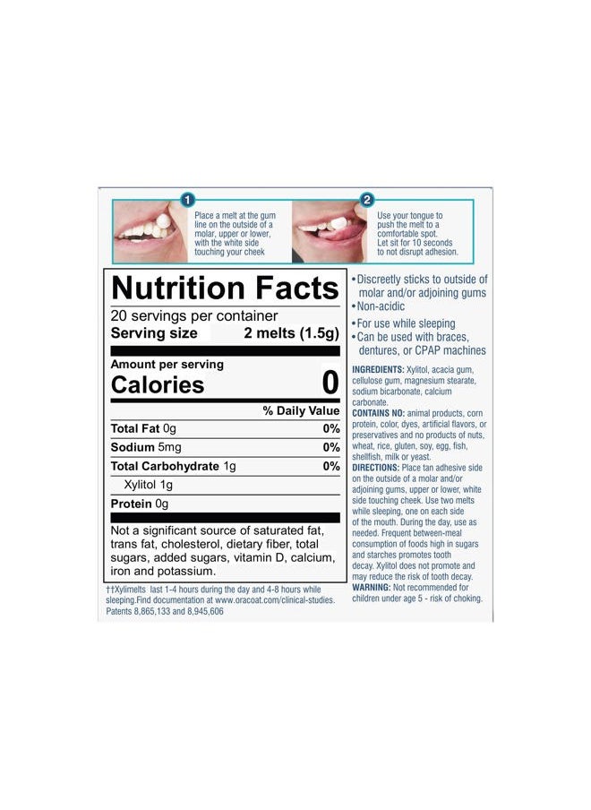 XyliMelts Dry Mouth Relief Moisturizing Oral Adhering Discs 40 Count, 2 Pack, Slightly-Sweet with Xylitol, for Dry Mouth, Stimulates Saliva