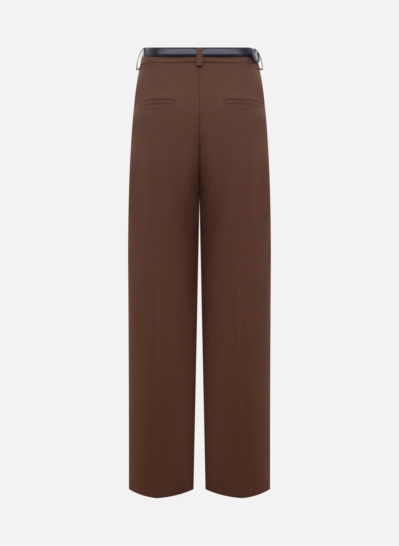 Straight suiting trousers with eco-leather belt