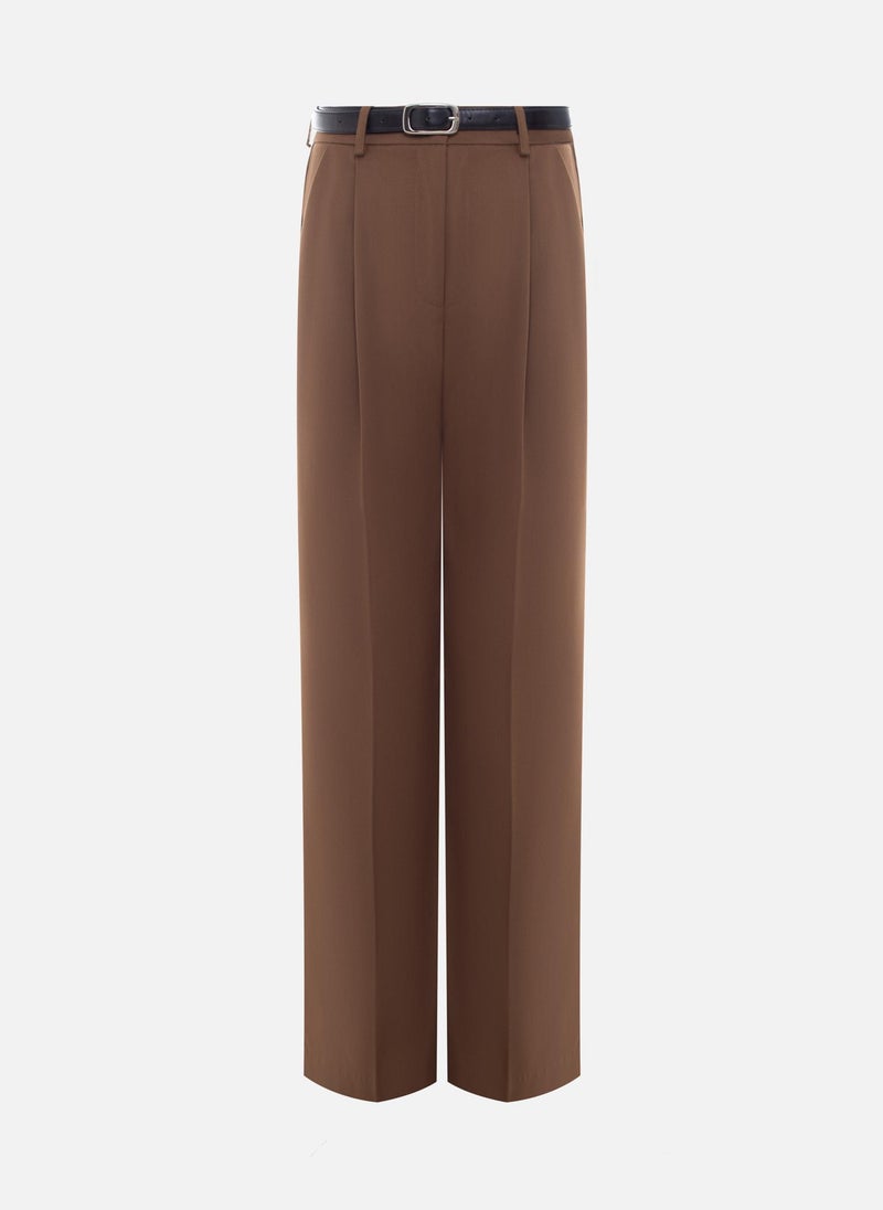 Straight suiting trousers with eco-leather belt