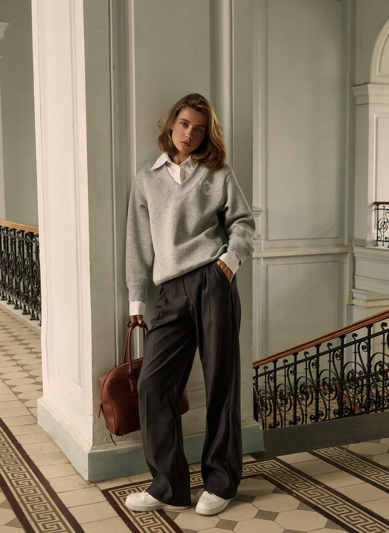 Straight suiting trousers with eco-leather belt