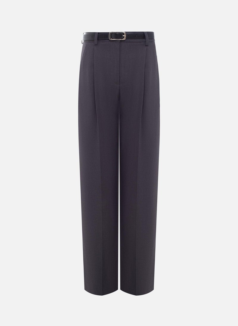 Straight suiting trousers with eco-leather belt