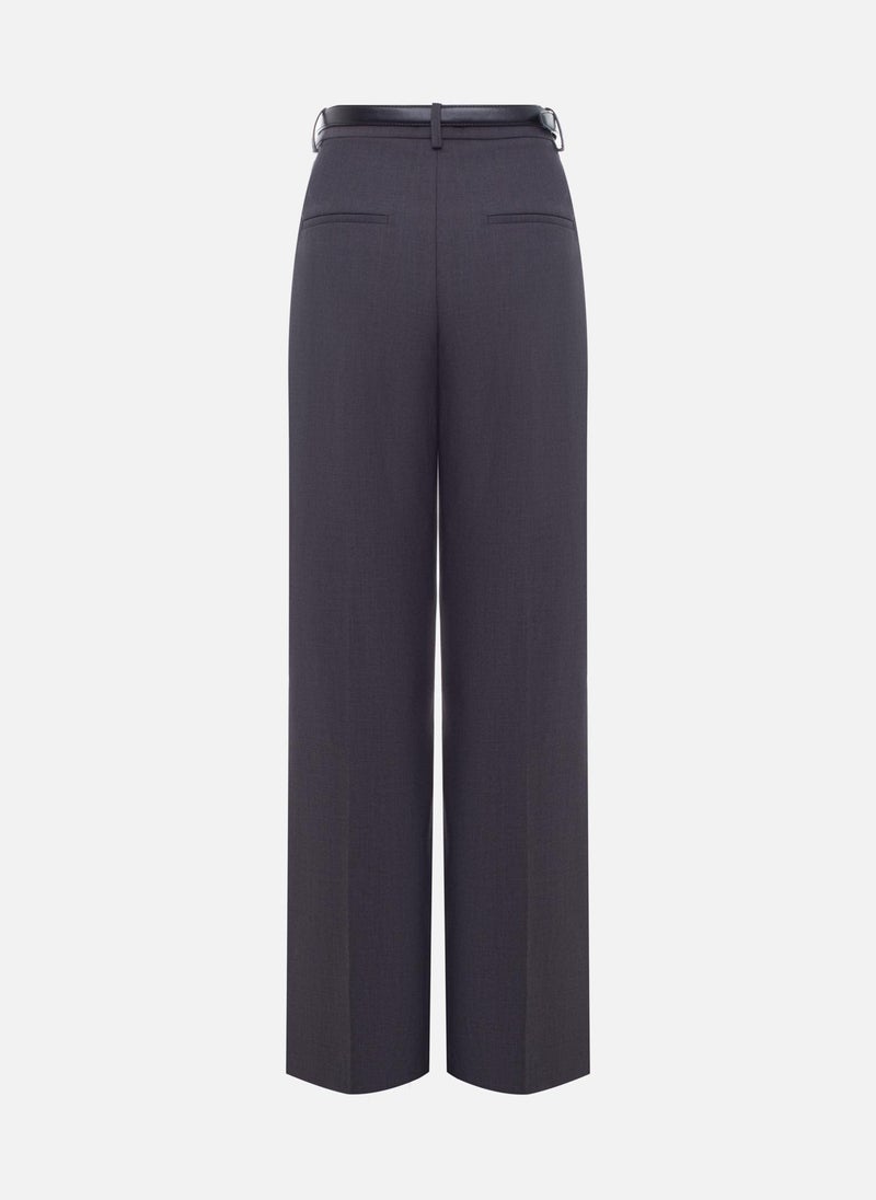 Straight suiting trousers with eco-leather belt