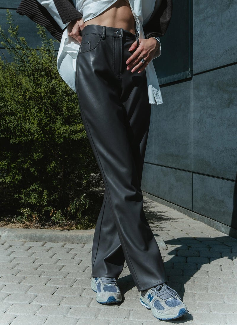 Straight-leg vegan-leather pants