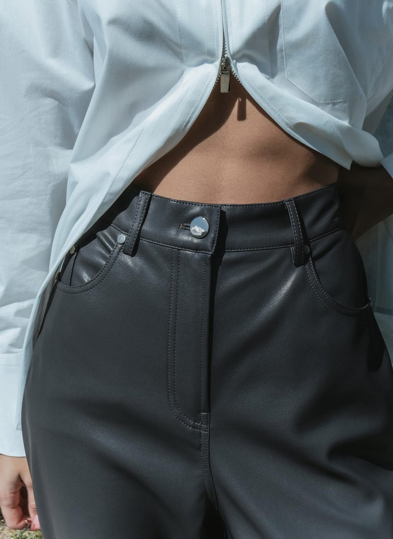Straight-leg vegan-leather pants