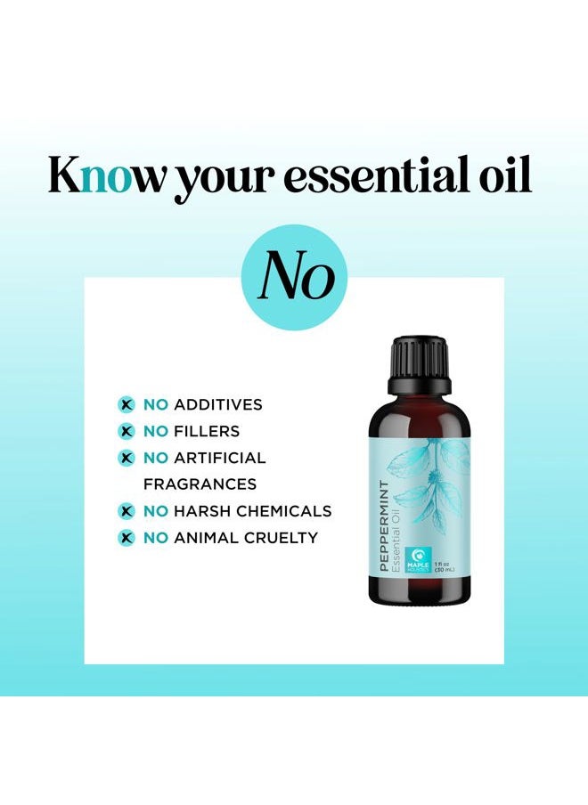 Peppermint Essential Oil for Diffuser Aromatherapy - 100% Pure Peppermint Oil for Hair Skin and Nails Plus Undiluted Refreshing Aromatherapy Essential Oil for Diffusers Baths and Topical Uses 1oz