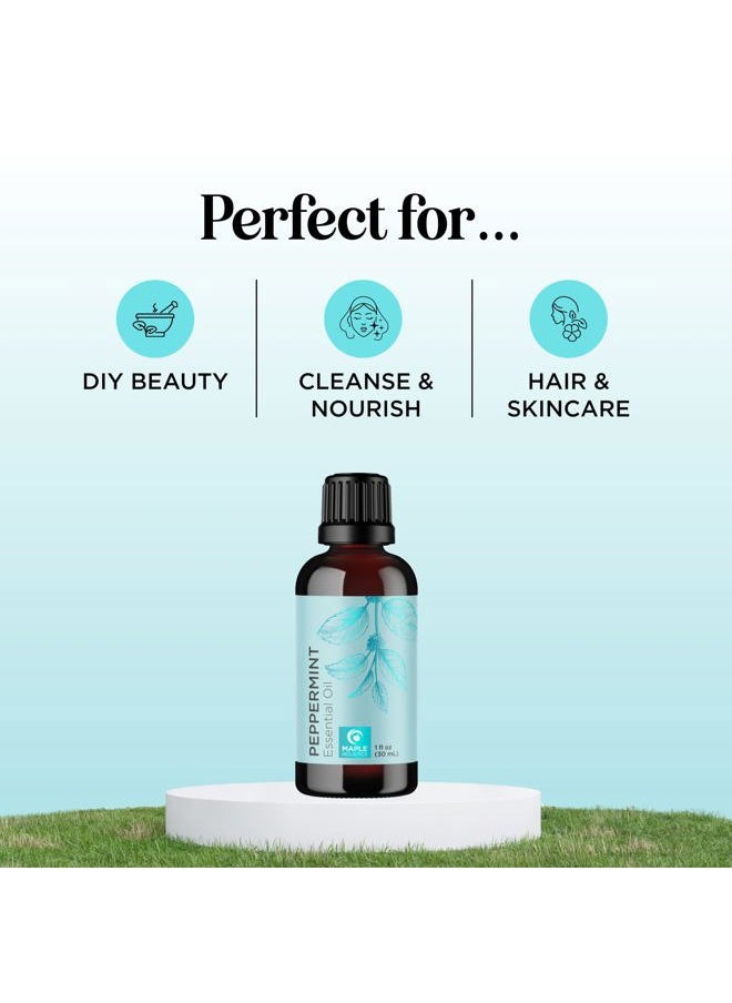Peppermint Essential Oil for Diffuser Aromatherapy - 100% Pure Peppermint Oil for Hair Skin and Nails Plus Undiluted Refreshing Aromatherapy Essential Oil for Diffusers Baths and Topical Uses 1oz