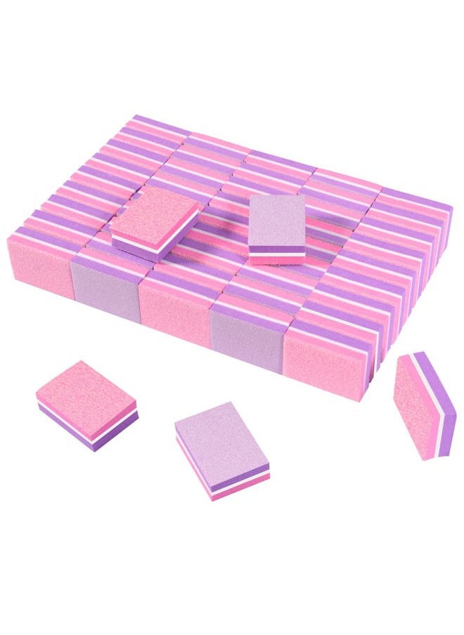Nail Buffer, Buffer Block Nail File 100/180 Grit, Mini Nail Buffers Block Sponge Double Sided Nail File for Acrylic Nails Manicure Tools 50PCS (Pink-Purple)