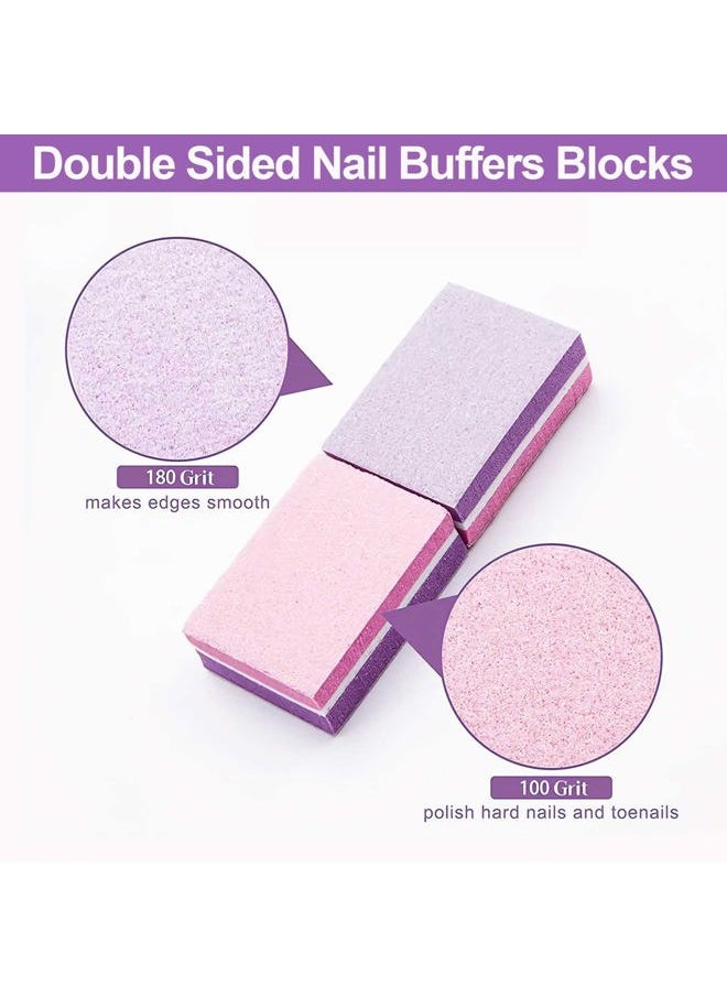 Nail Buffer, Buffer Block Nail File 100/180 Grit, Mini Nail Buffers Block Sponge Double Sided Nail File for Acrylic Nails Manicure Tools 50PCS (Pink-Purple)