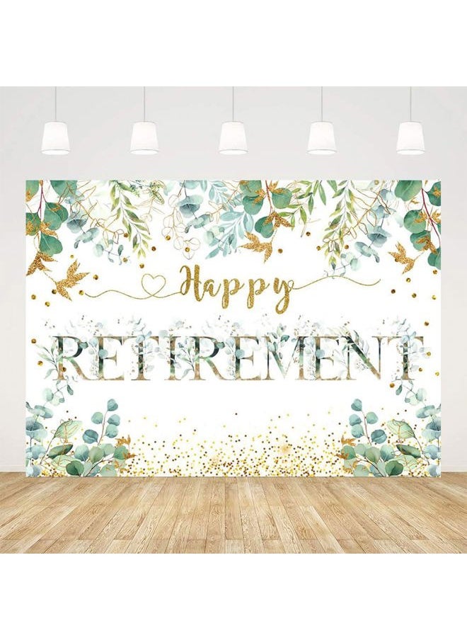 6x4ft Happy Retirement Backdrop Green Leaves Spring Theme Retirement Party Photo Background Decorations Glitter Gold Retirement Party Supplies for Men Congrats Retirement Photo Booth Props
