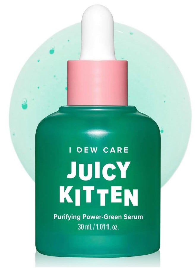 Korean Heartleaf Serum for blemish prone skin- Juicy Kitten | Green Juice for Face, Glass Skin with Niacinamide, Kale, Moringa Seed, Willow Bark Extarct, 1.01 FL Oz