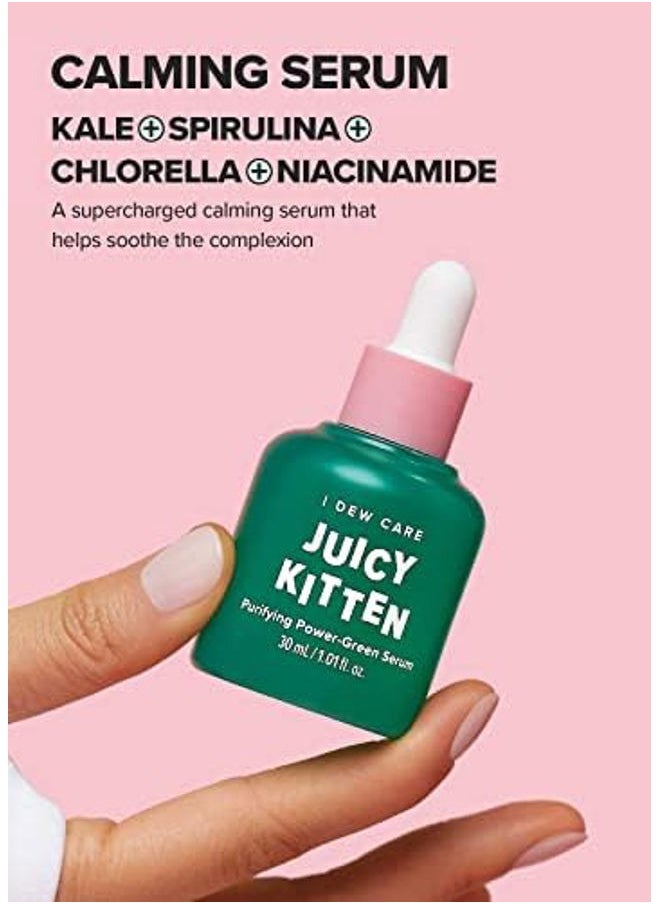 Korean Heartleaf Serum for blemish prone skin- Juicy Kitten | Green Juice for Face, Glass Skin with Niacinamide, Kale, Moringa Seed, Willow Bark Extarct, 1.01 FL Oz