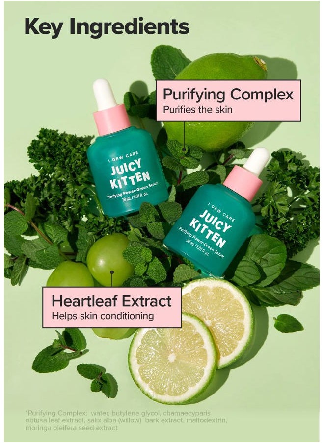 Korean Heartleaf Serum for blemish prone skin- Juicy Kitten | Green Juice for Face, Glass Skin with Niacinamide, Kale, Moringa Seed, Willow Bark Extarct, 1.01 FL Oz