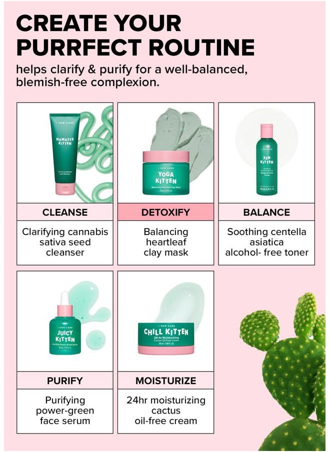 Heartleaf Clay Mask - Yoga Kitten | Wash-off, For Blemish-prone with Kaolin, Heartleaf, Tea Tree Extract, Home Spa, Korean Skincare, Glass Skin Look, Soothing, Exfoliating, 2.5 FL Oz