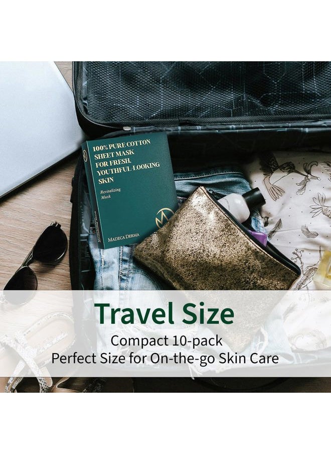 DERMA Revitalizing Sheet Mask 10pcs (100% Pure Cotton Sheets) with Centella Asiatica, Hyaluronic Acid, and Niacinamide – Korean Skincare for Hydration & Skin Brightening for All Skin Types