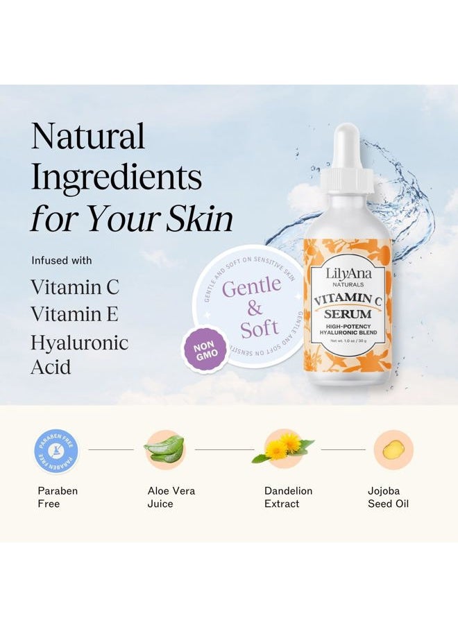 Vitamin C Serum for Face with Hyaluronic Acid and Vitamin E, Anti Aging Serum, Reduces Age Spots and Sun Damage, Promotes Collagen and Elastin (1oz)