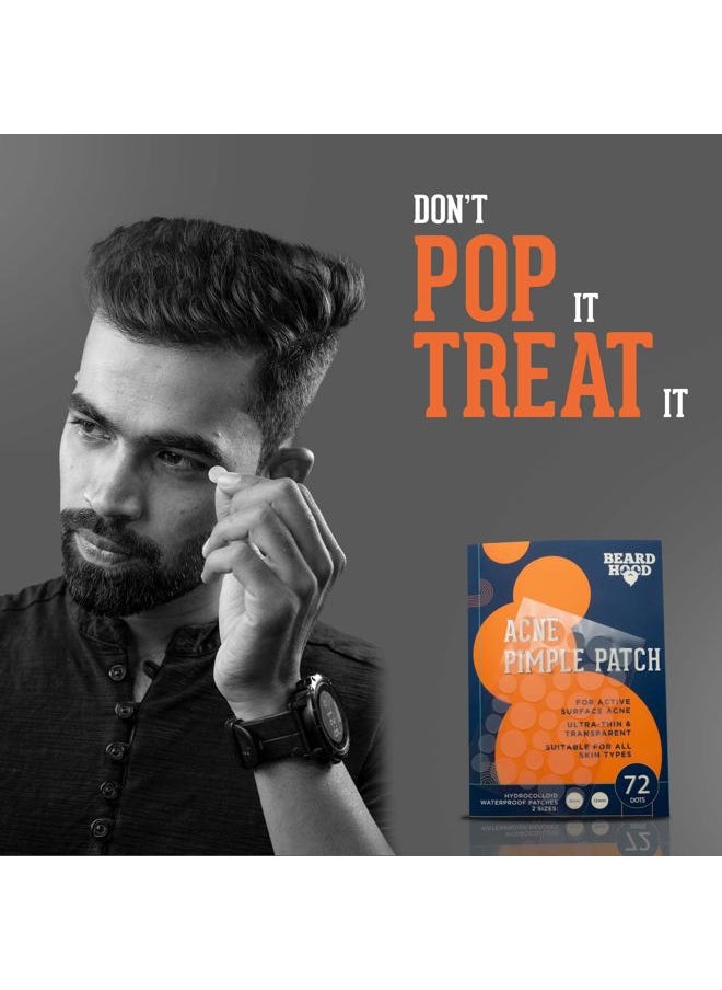 Beardhood Acne Pimple Patch | 72 Hydrocolloid Waterproof Patches | For Active Surface Acne | Absorbs Pimple Overnight, Reduces Excess Oil | For All Skin Types