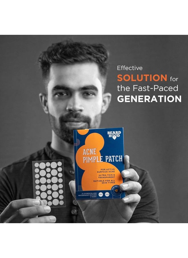 Beardhood Acne Pimple Patch | 72 Hydrocolloid Waterproof Patches | For Active Surface Acne | Absorbs Pimple Overnight, Reduces Excess Oil | For All Skin Types