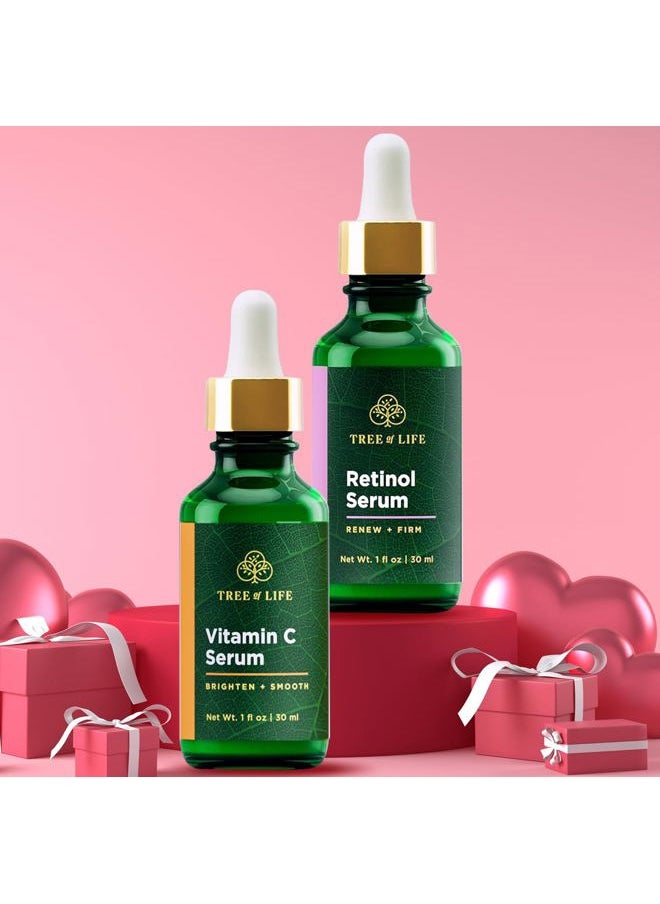 Facial Skin Care Set, Brightening, Firming, Hydrating, Dry Face, Dermatologist Tested - Vitamin C Serum (Brightens) + Retinol Serum (Smooths) - Skin Care Kit, 2 count of 1 Fl Oz