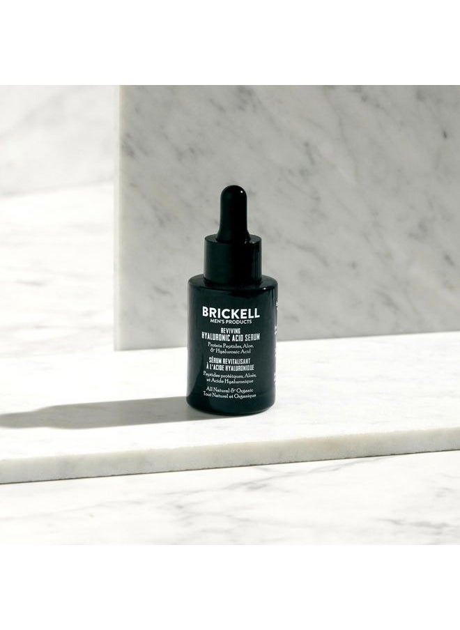 Brickell Men's Anti Aging Hyaluronic Acid Serum for Face, Reviving Day Serum for Men, Natural and Organic Face Serum with Protein Peptides to Restore Firmness and Collagen, 1 Ounce, Scented