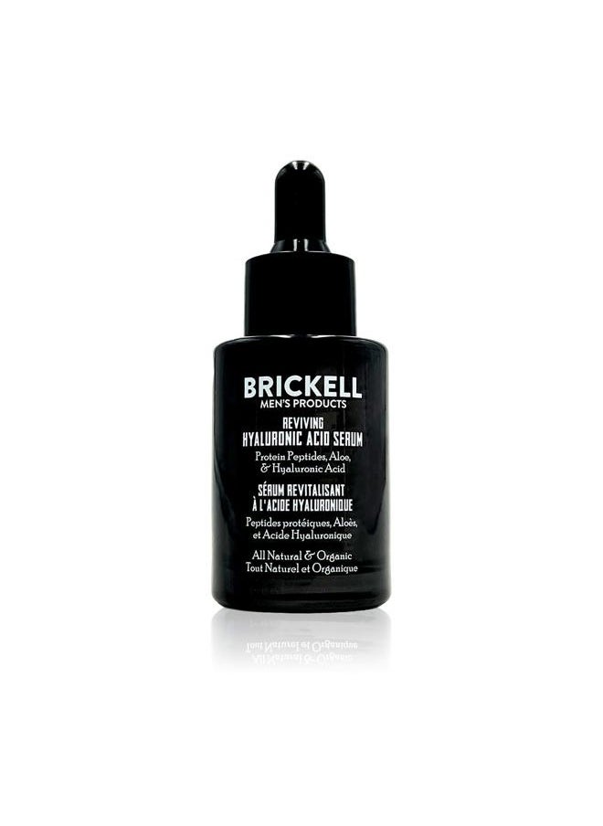 Brickell Men's Anti Aging Hyaluronic Acid Serum for Face, Reviving Day Serum for Men, Natural and Organic Face Serum with Protein Peptides to Restore Firmness and Collagen, 1 Ounce, Scented