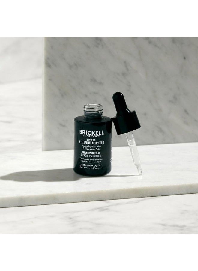 Brickell Men's Anti Aging Hyaluronic Acid Serum for Face, Reviving Day Serum for Men, Natural and Organic Face Serum with Protein Peptides to Restore Firmness and Collagen, 1 Ounce, Scented