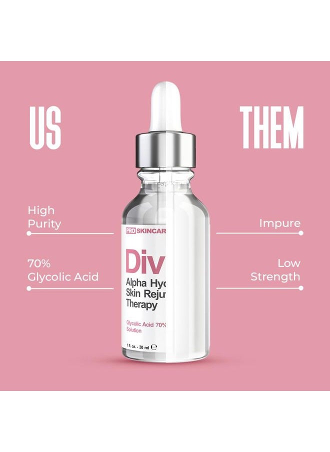 Glycolic Acid Peel 70% Professional Chemical Peel for Face at Home - Intense Alpha Hydroxy Acid Skin Peel For Acne Scars, Collagen Boost, Wrinkles, Fine Lines - Liquid Exfoliant for Face Peel Mask