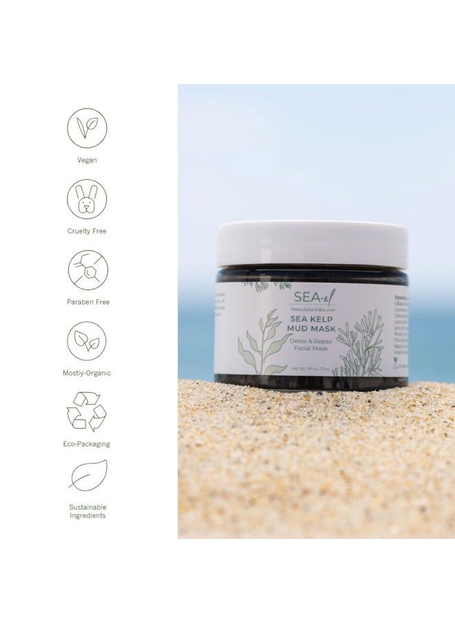 Sea-el Sea Kelp Mud Face Mask Skincare Activated Charcoal & Bentonite Clay Detox & Repair Facial Mask Calming Hydration Boost - Turmeric & Aloe Daily Glow Essentials for Women & Men - 2oz