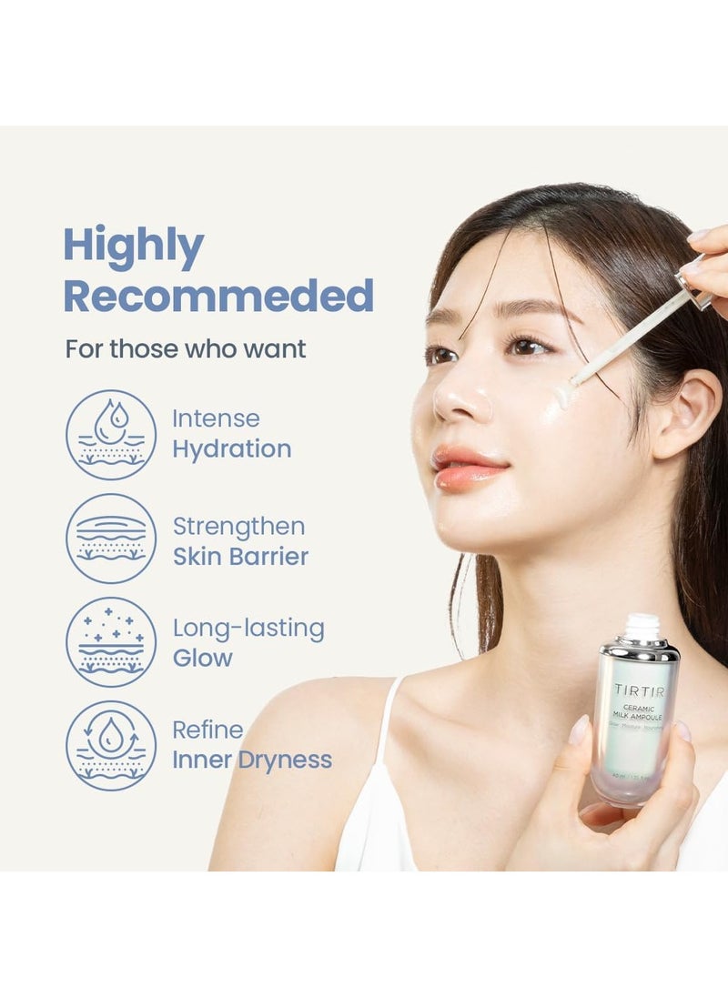TIRTIR Ceramic Milk Ampoule 40ml – Hydrating & Brightening Serum for Radiant Skin, Deep Moisture & Barrier Repair, Lightweight Korean Skincare for Dry & Sensitive Skin