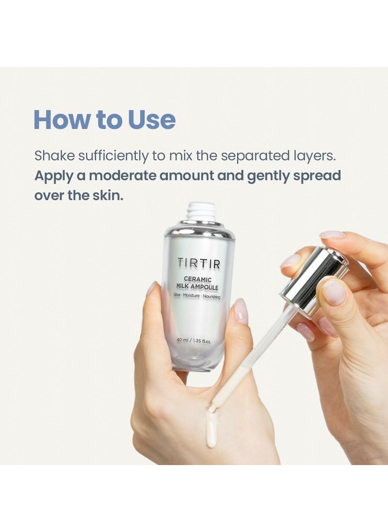 TIRTIR Ceramic Milk Ampoule 40ml – Hydrating & Brightening Serum for Radiant Skin, Deep Moisture & Barrier Repair, Lightweight Korean Skincare for Dry & Sensitive Skin