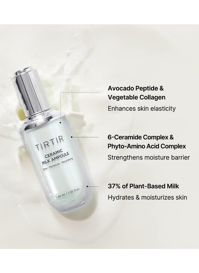 TIRTIR Ceramic Milk Ampoule 40ml – Hydrating & Brightening Serum for Radiant Skin, Deep Moisture & Barrier Repair, Lightweight Korean Skincare for Dry & Sensitive Skin