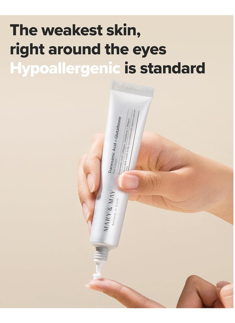 Mary and May Tranexamic Acid + Glutathione Eye Cream 30ml – Reduces Dark Circles & Uneven Skin Tone, Brightens & Revitalizes Eye