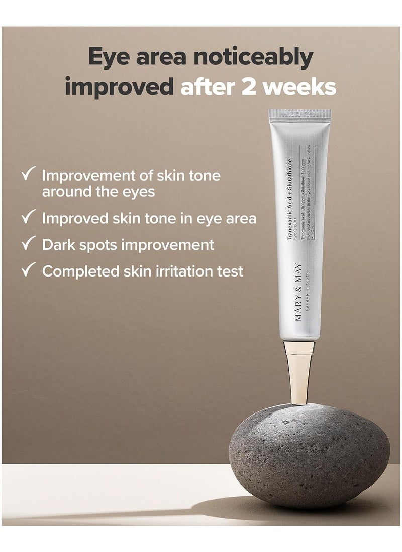 Mary and May Tranexamic Acid + Glutathione Eye Cream 30ml – Reduces Dark Circles & Uneven Skin Tone, Brightens & Revitalizes Eye