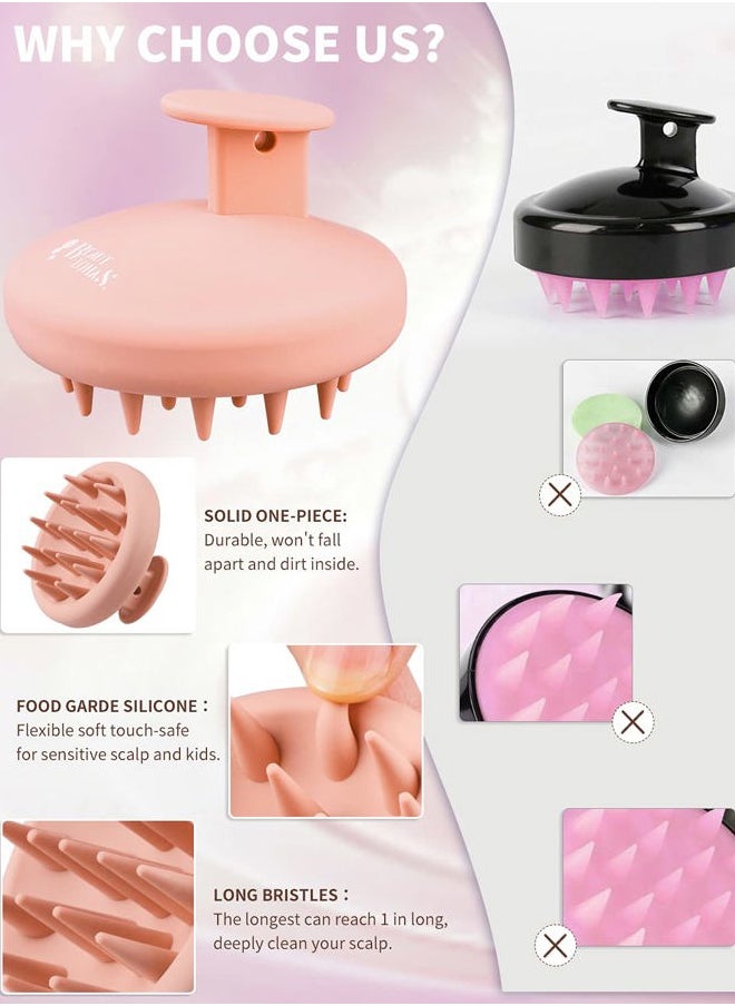 Silicone Scalp Massager Shampoo Brush for Shower, Scalp Scrubber with Soft Bristles for Hair Growth & Dandruff Treatment, Wet Dry Hair Massager for All Hair Types of Women (Pink)