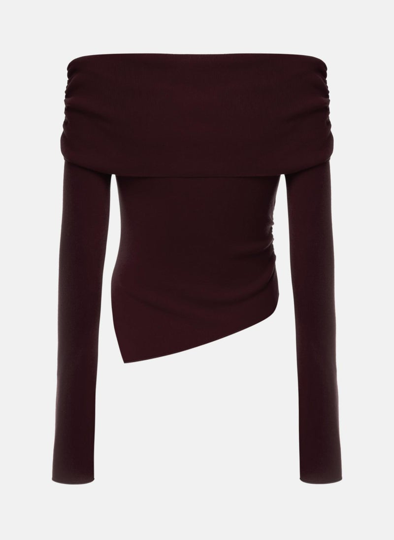 Knitted jumper with open shoulder line