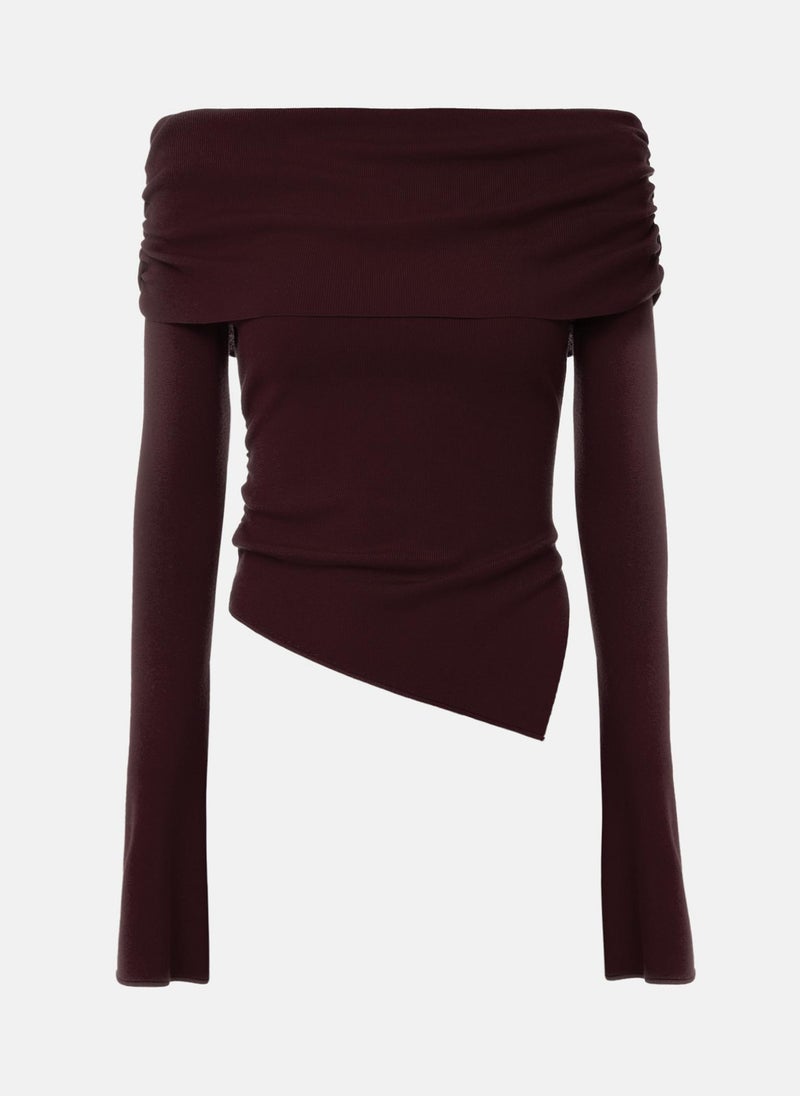 Knitted jumper with open shoulder line