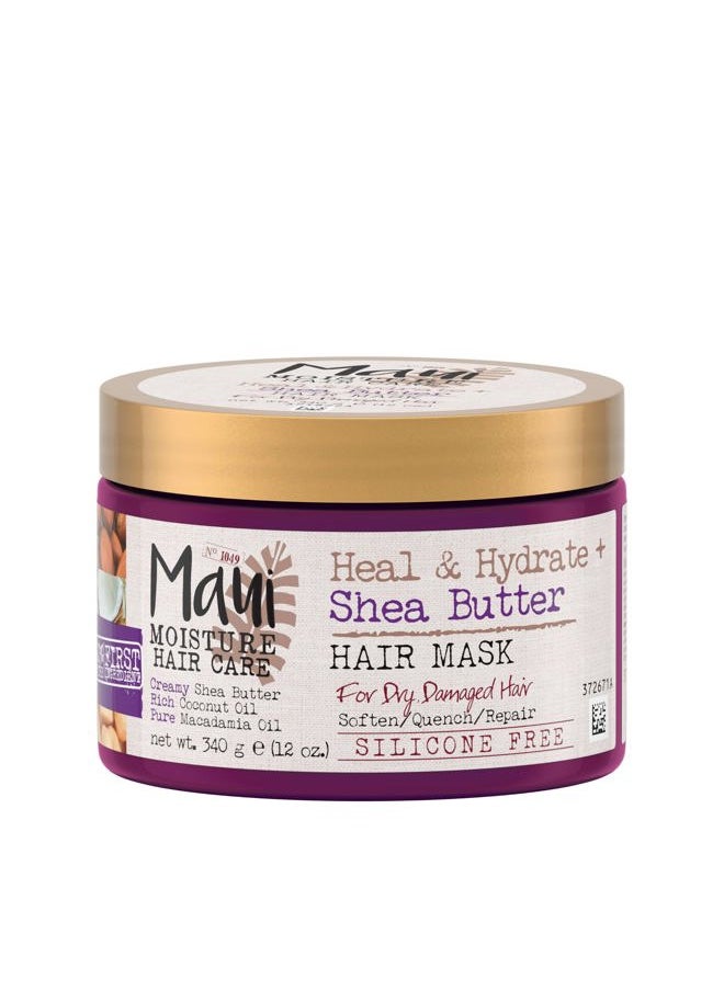 Heal & Hydrate + Shea Butter Hair Mask & Leave-In Conditioner Treatment to Deeply Nourish Curls & Help Repair Split Ends, Vegan, Silicone, Paraben & Sulfate-Free, 12 Ounce