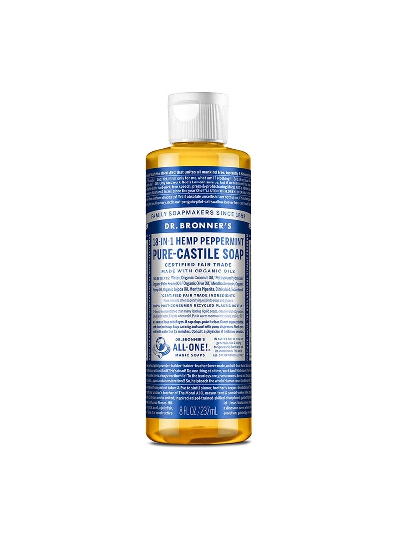 Dr Bronners  PureCastile Liquid Soap Peppermint 8 Ounce  Made with Organic Oils 18in1 Uses Face Body Hair Laundry Pets and Dishes Concentrated Vegan NonGMO