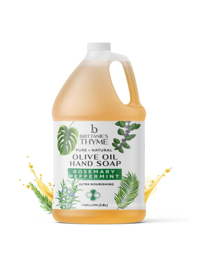 Brittanies Pure Organic Castile Rosemary Peppermint Liquid Olive Soap Refill 1 Gallon  Made with Natural Luxurious Oils Vegan  Gluten Free NonGMO For Face Body Dishes Pets  Laundry
