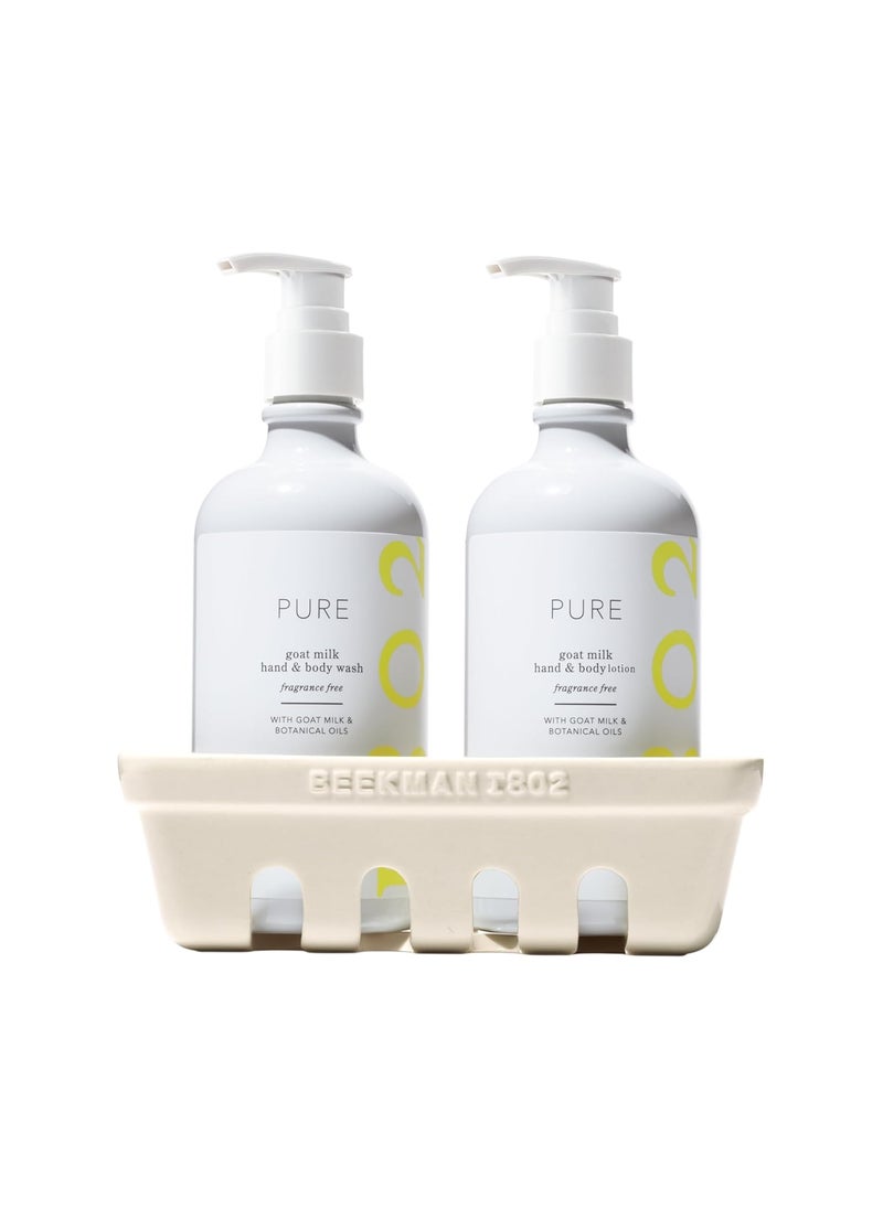 Beekman 1802 Hand Wash  Lotion Ceramic Caddy Set  125 oz Each  Deeply Cleanses  Hydrates Dry Hands  With Goat Milk  Good for Sensitive Skin  Cruelty Free  Packaging May Vary
